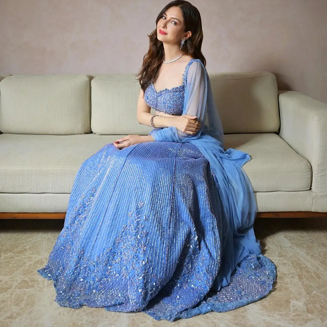 SAUMYA TANDON IN INDIAN TRADITIONAL BLUE LEHENGA CHOLI 4